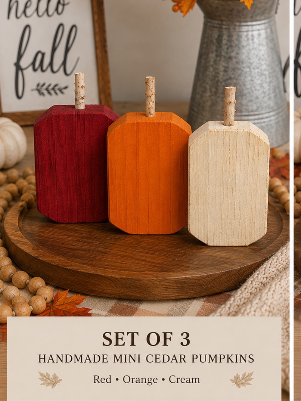 Handmade Cedar Wood Pumpkins Set of 3 Rustic Fall Autumn Decor